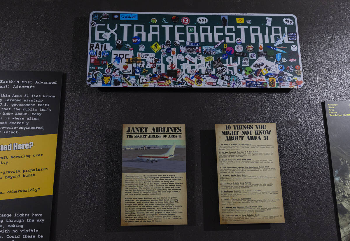 An informational display about Area 51 is seen at the Outpost 51 Alien Museum on Tuesday, May 1 ...